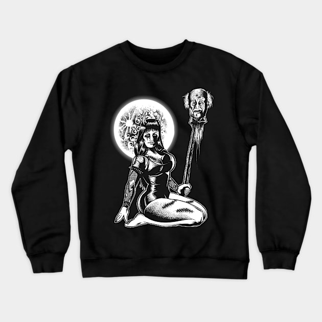 Horror Pinup by the Moon Crewneck Sweatshirt by wildsidecomix